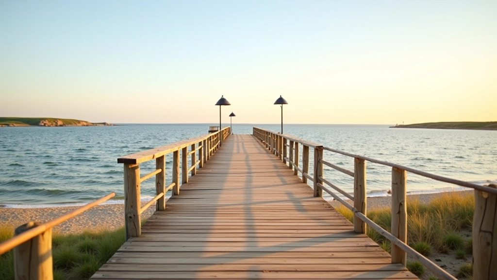 Peldēšanas vieta ar koka tiltu un jūras skatienu